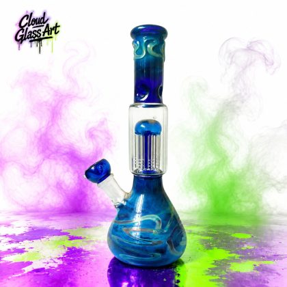 11″ Blue Swirl Handblown Glass Bong ©CloudGlassArt