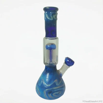 11″ Blue Swirl Handblown Glass Bong