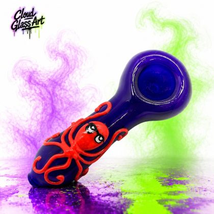 Luminous Red Octopus Glass Hand Pipe