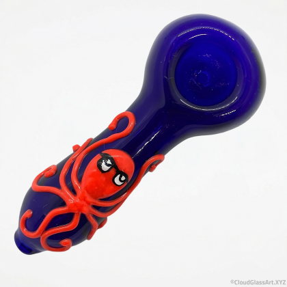 Luminous Red Octopus Glass Hand Pipe