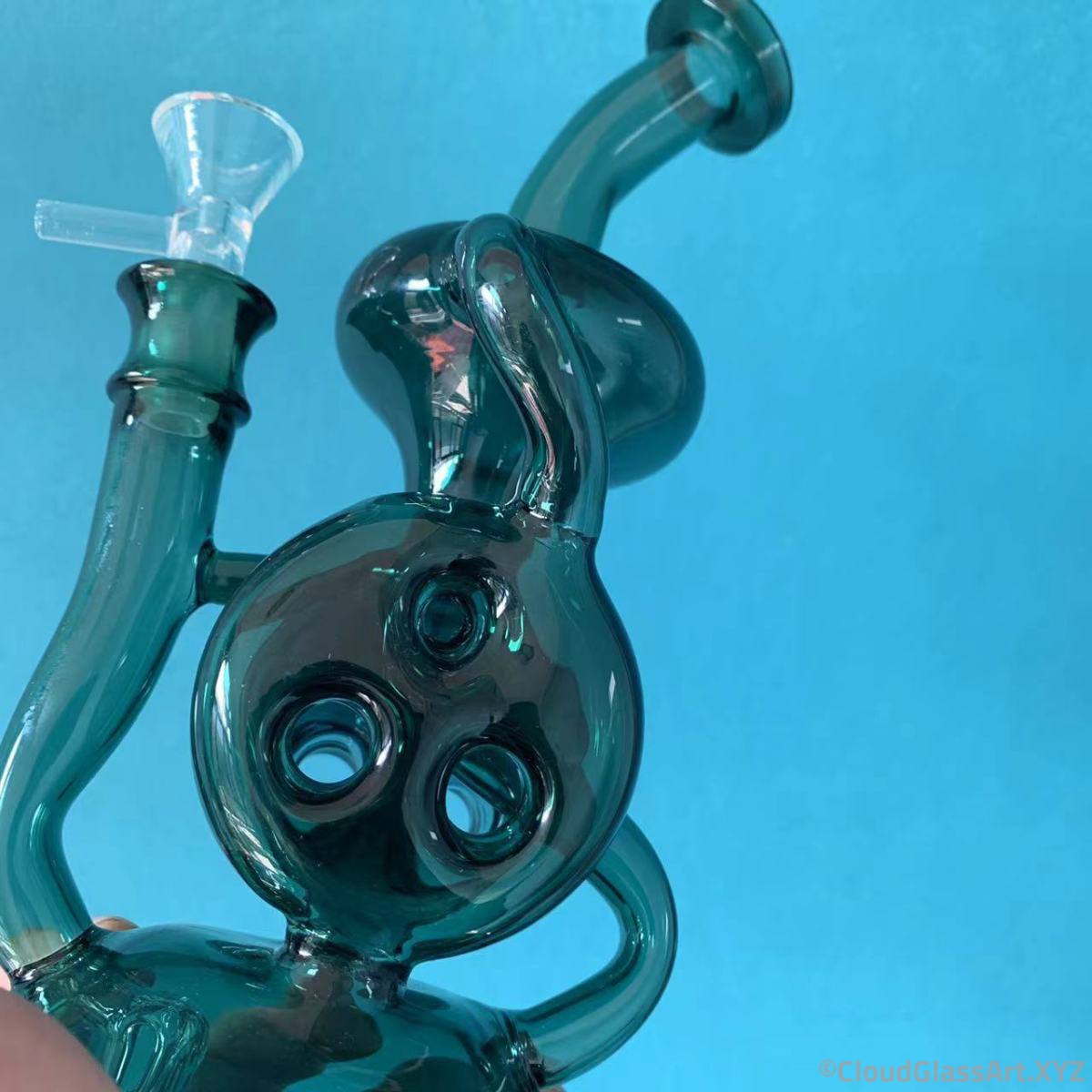 Teal Dual Recycler Glass Bong©CloudGlassArt