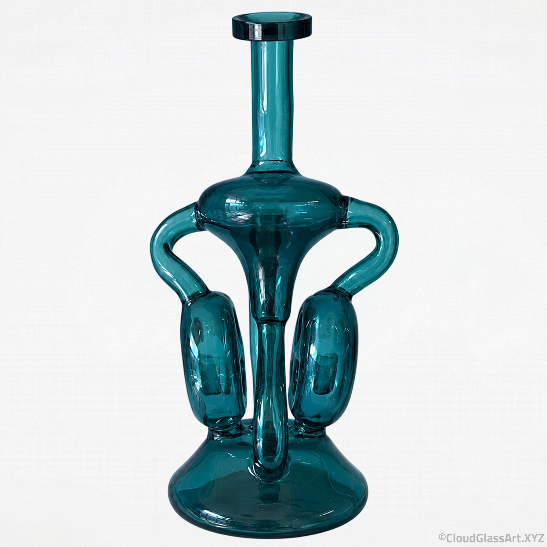Teal Dual Recycler Glass Bong©CloudGlassArt