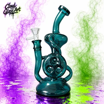 8" Teal Glass Dual Recycler Dab Rig©CloudGlassArt